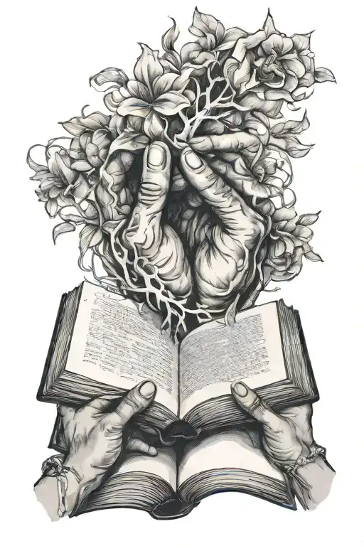 Hands Holding Open Book Surrounded