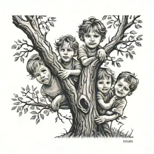 Three Kids Tree Branches Names Family Mother Father