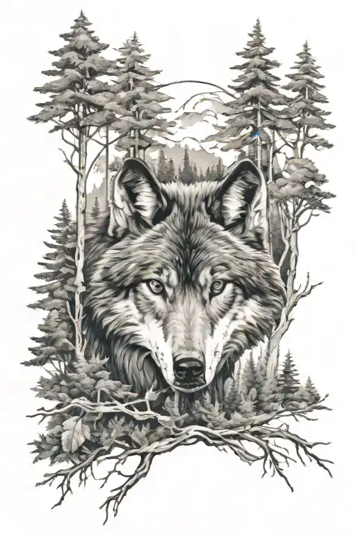 Wolf And Forest Scene