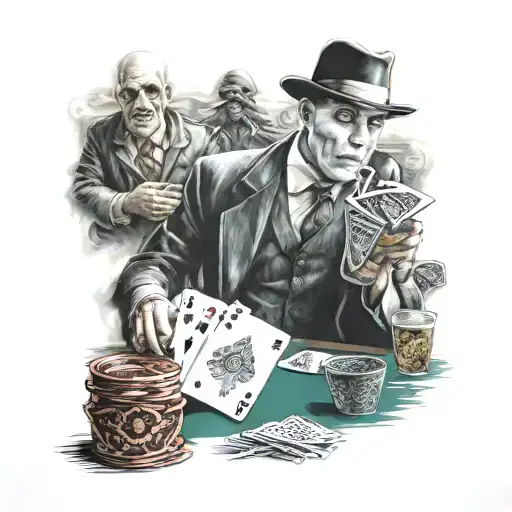 A Gangster Playing Poker With Ghostly Figures As Opponents