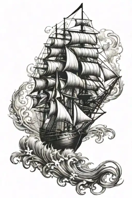 Mermaid Ship Sailing Through A Sea