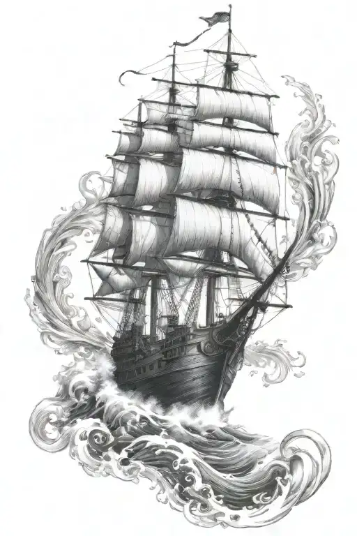 Mermaid Ship Sailing Through A Sea Waves