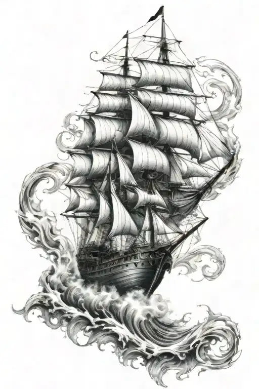 Mermaid Ship Sailing Through A Sea Waves