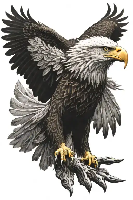 Flying Bald Eagle And Roar Lion Head