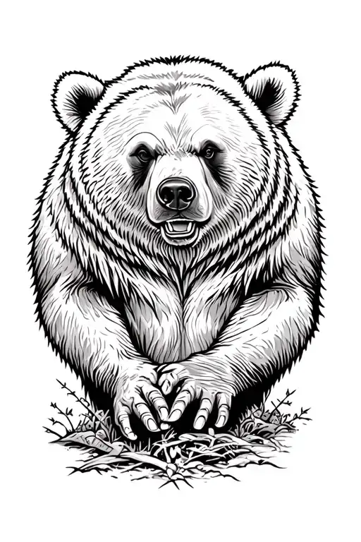 Aggressive Bear In The Forest Scene