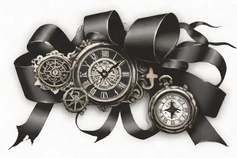 Broken Clock With Cross And Ribbon