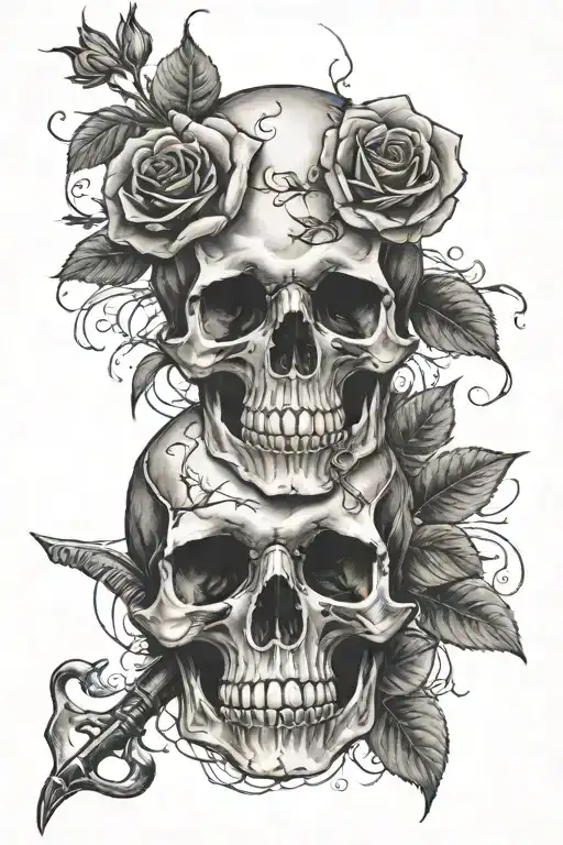 Skull Hand Holding A Bow With Burning Roses Growing