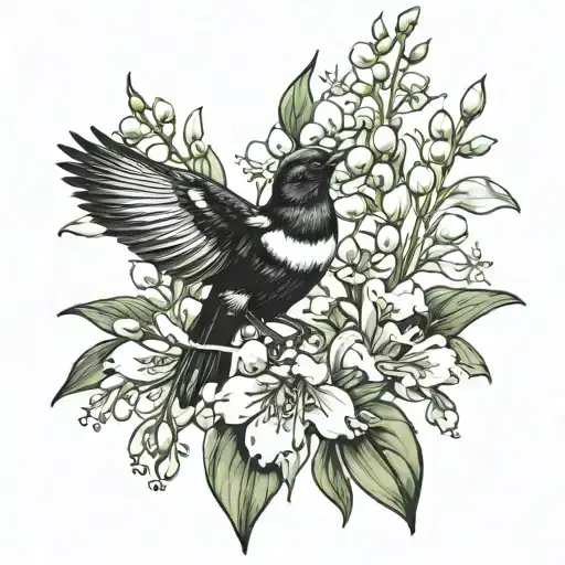 Magpie And Lily Of The Valley Flower