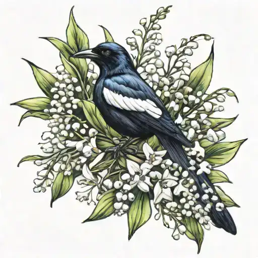 Magpie And Lily Of The Valley Flower Bouquet