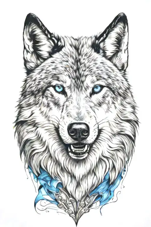 Wolf Head From The Front With Blue Eyes