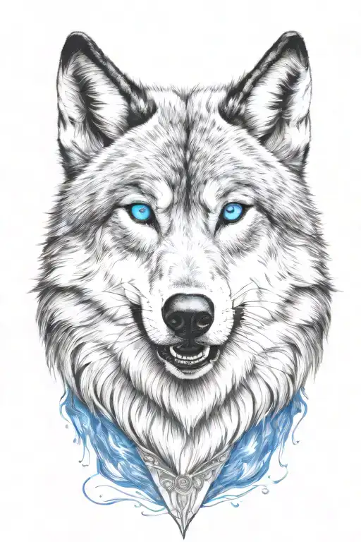 Wolf Head From The Front With Blue Eyes