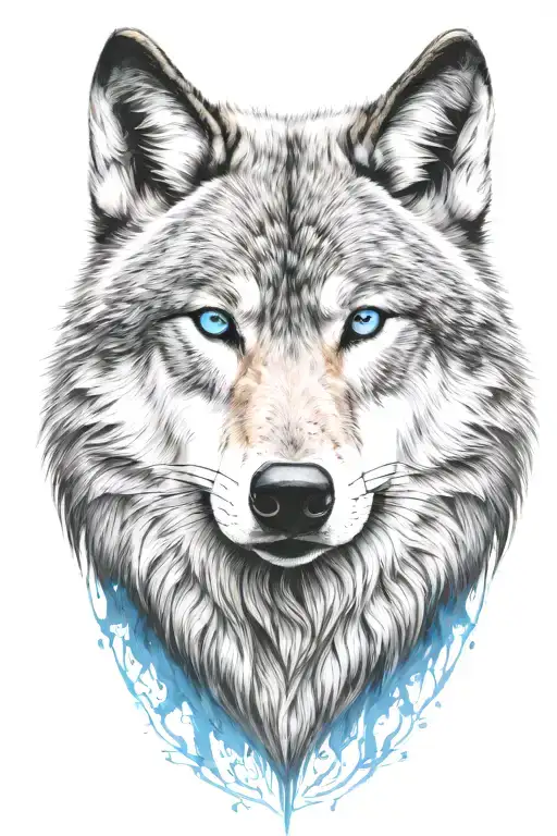 Wolf Head From The Front With Blue Eyes
