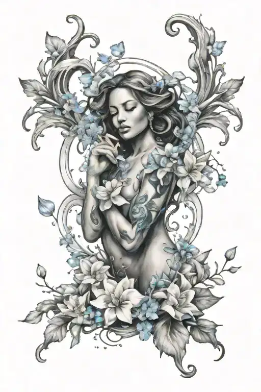 Aquarius Sing With Ice And Flowers Surrounding