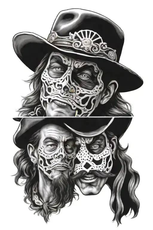 Cowboy Mixed With Comedy And Tragedy Masks