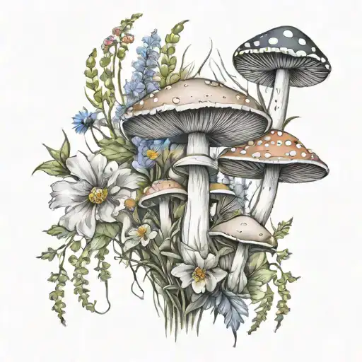 Tall Wildflowers And Fairy Mushroom