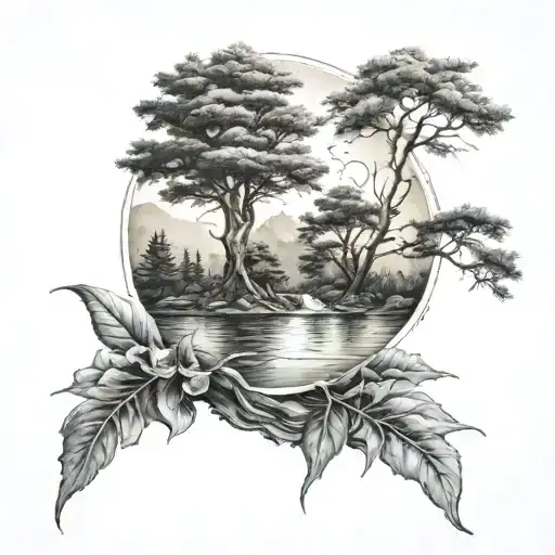 Connection And Peace Found In Nature Featuring Trees And Water