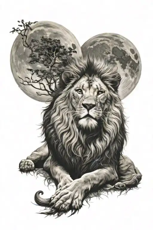 Lion With Moon Merging Together
