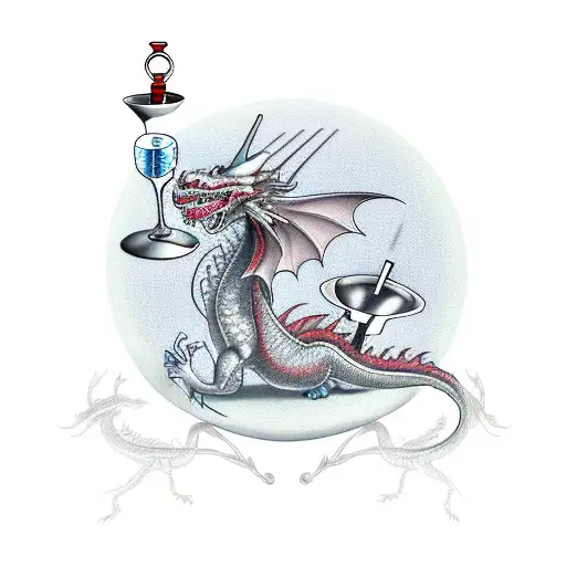 Cocktail In A Martini Glass With A Dragon In The Tall Tattoo