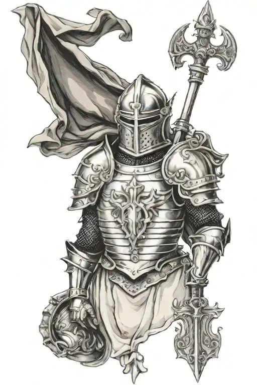 Saint In Armor Holding Book And Bannier