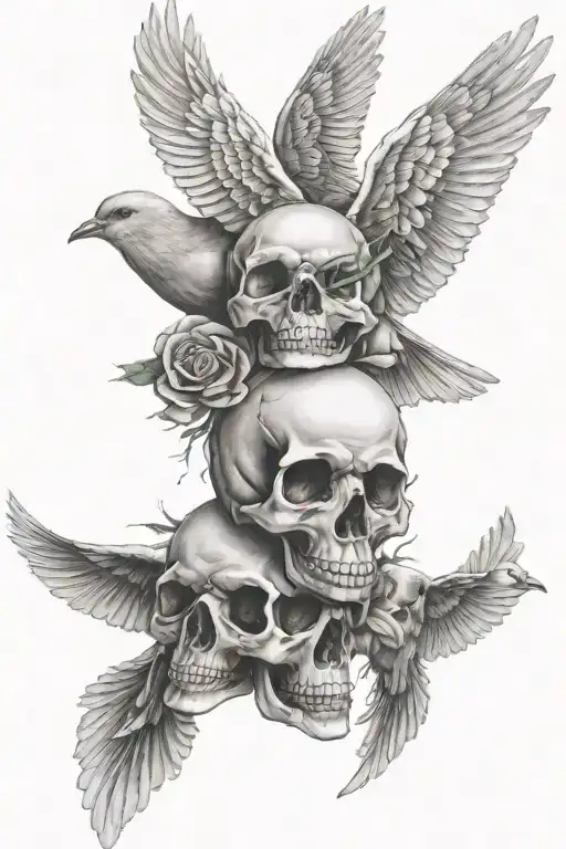 Doves Flying Caring Candy Skull
