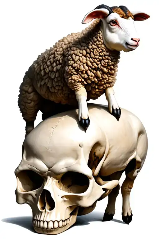 Lamb Standing On A Skull With One Leg Lamb Has A 7 Eyes And 7 Horns Tatoo For Sleeve