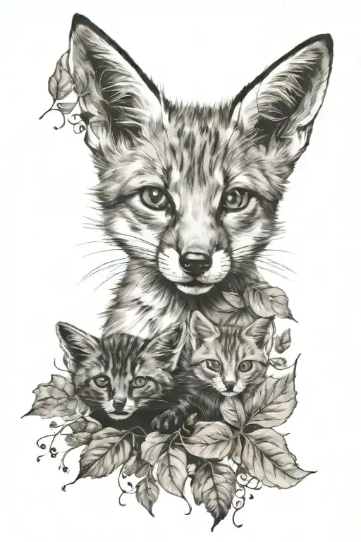 Fox And Black Kitten With Leaves Falling