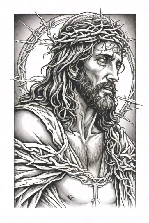 Jesus Christ With Crown Of Thorns With Light Emanating From Behind