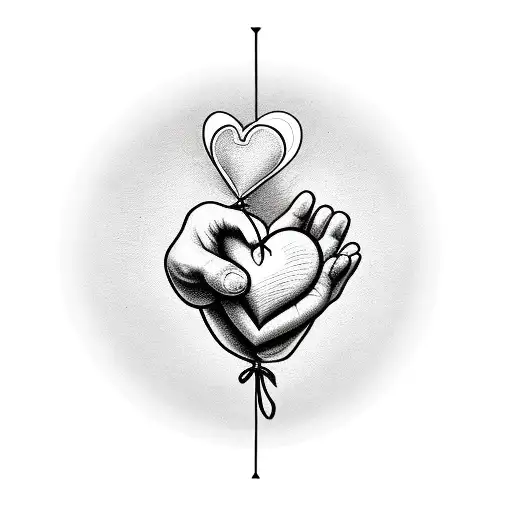 A Strong Hand Holding A Heart-shaped Balloon Filled With Love