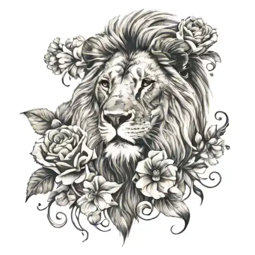 Lion With Flowers Intertwined
