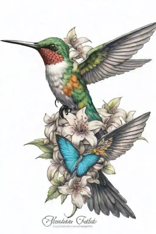 Humming Bird And Flowers And Cross Surrounded