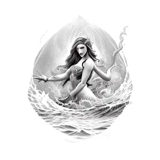 Evil Mermaid Black And White In The Waves