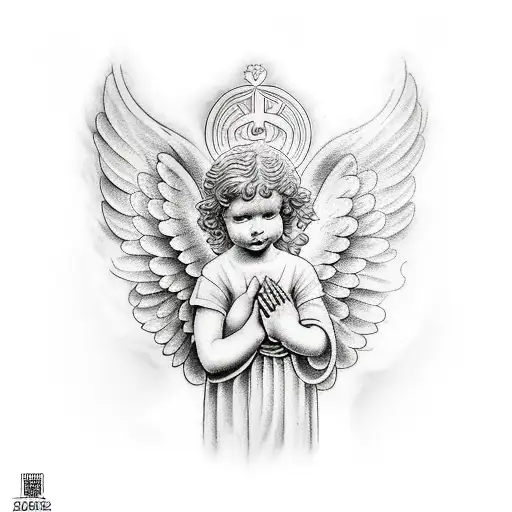 Create A Tattoo Of A Bible Scripture With A Cherub Angel And Praying Hands Underneath It