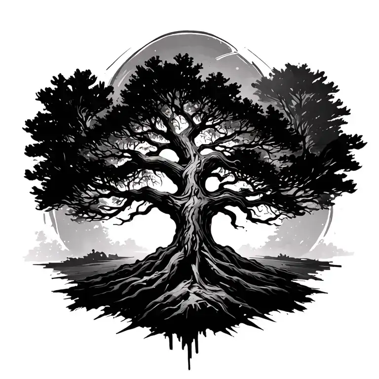 Symmetrical Abstract Brush Strokes Sketching A Tree