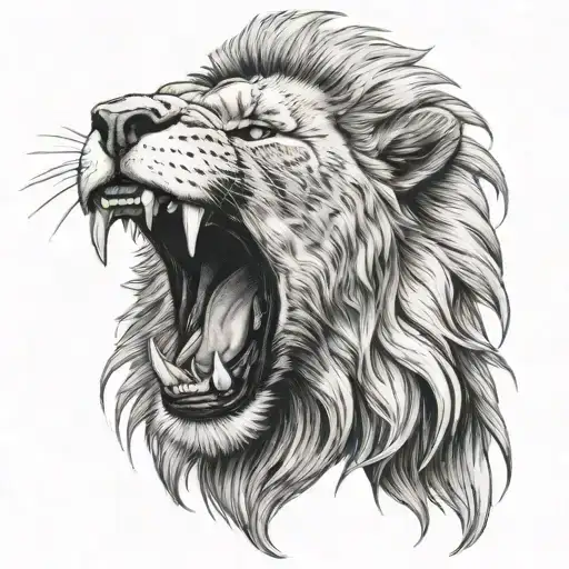 Roaring Lion With Half Of His Face As A Lion Skull