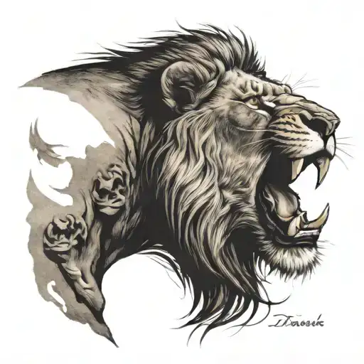 Roaring Lion With Half Of His Face Is A Skull