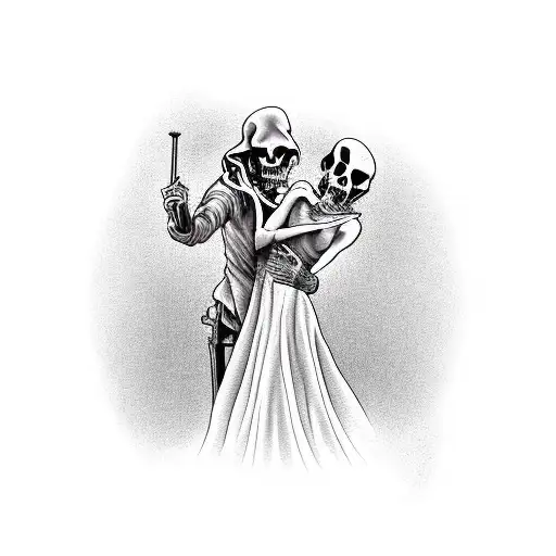 Grim Reaper Dancing With Woman In Dress