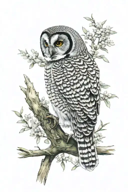 Hawk Owl Perched On A Branch