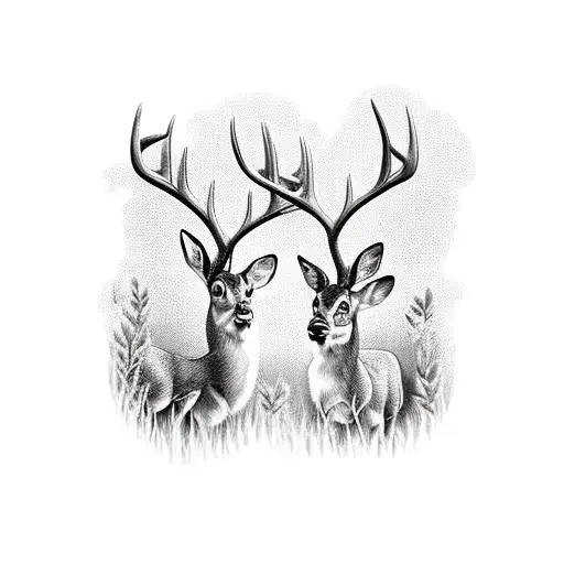Buck And Doe In A Forest
