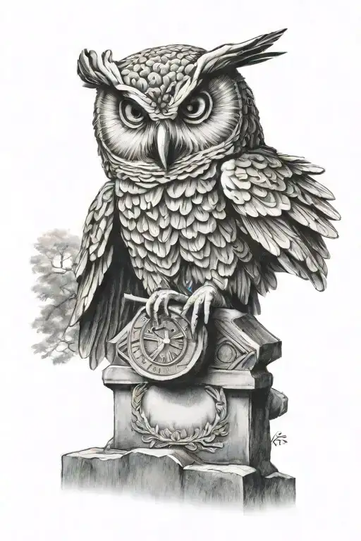 Owl On Tombstone In Cemetary Angels Vs Demons