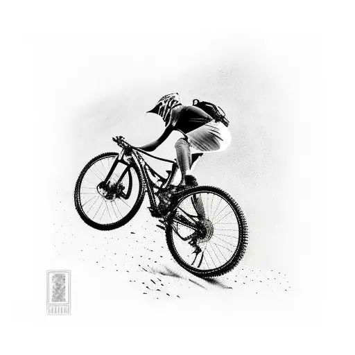 Mountain Biker Riding Uphill Against A Mountainous Scenery