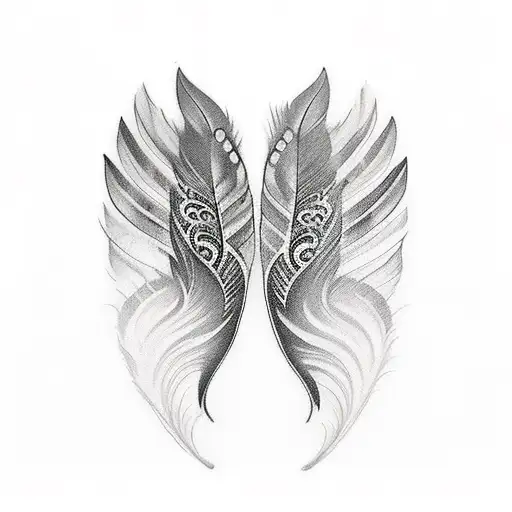 Paired Feather Wings Tattoo With Florals Around It Or Mixed Into The Feather Wings
