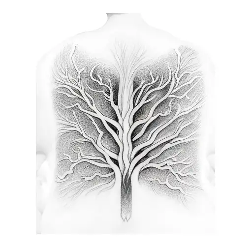 A Back Tattoo With Veins On The Left Side That Turn Into A Tree Branches And Roots On The Right Side