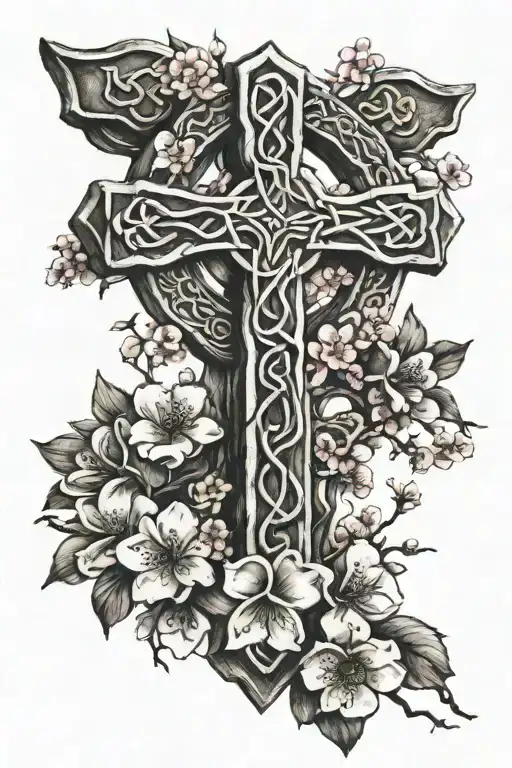 Celtic Cross Wrapped In Cherry Blossom Branch