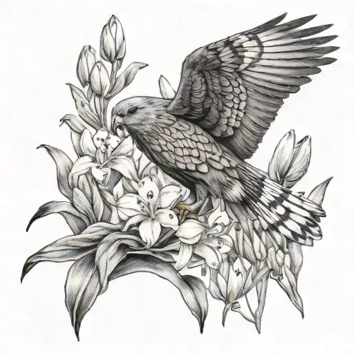 Marsh Harrier Bird With Freesias And Tulips