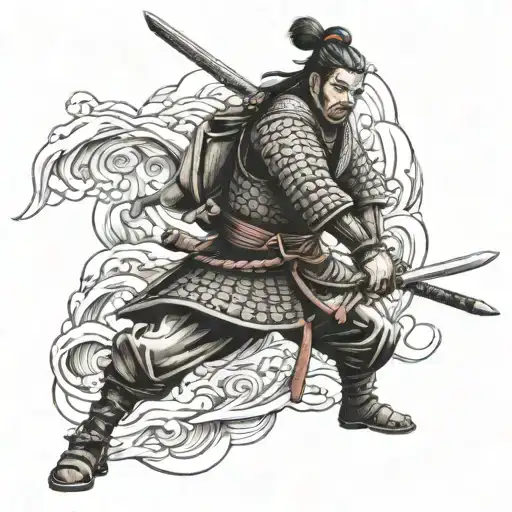 Japanese Samurai Warrior Wielding A Sword