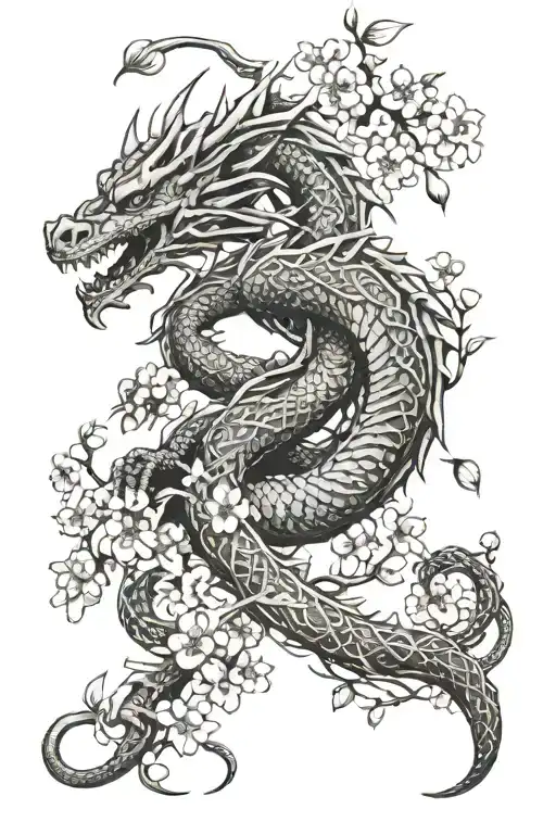 Celtic Dragon With Cherry Blossoms