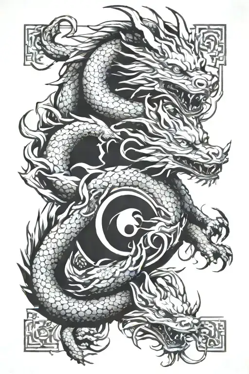 Dragon Kitsune Yin Yang Symbol
