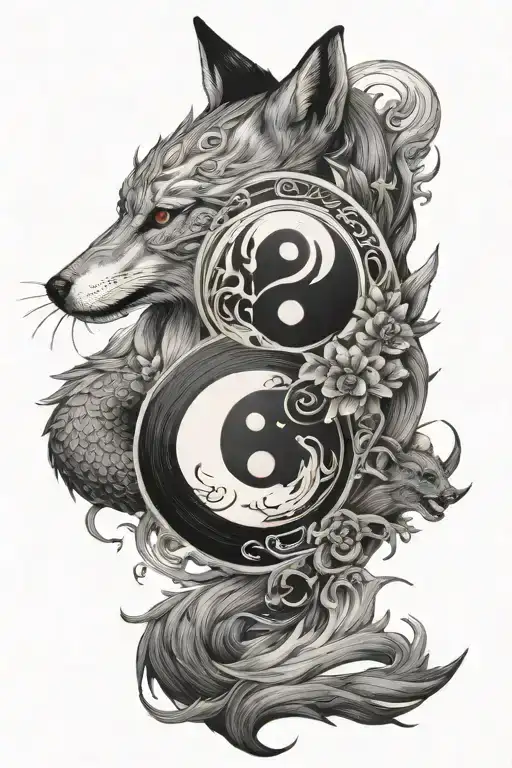 Kitsune Yin Yang Symbol Integrated
