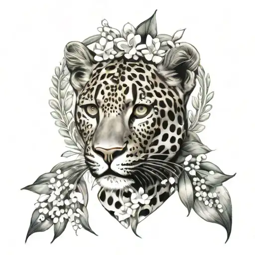 Leopard Full Body With Lily Of The Valley Flowers