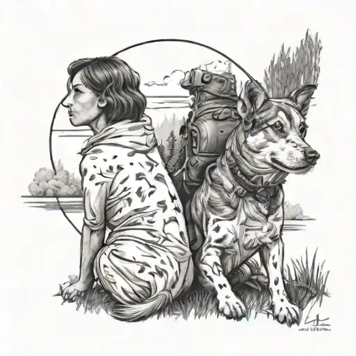 A Woman And Dog Sitting Side By Side Looking Out Into Nature